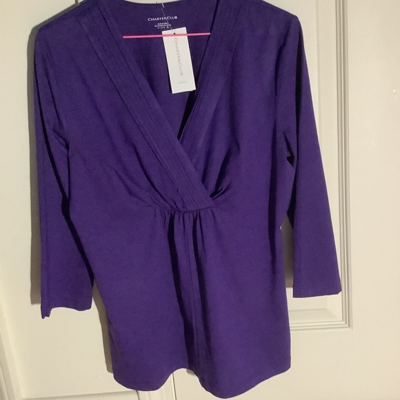 New with tags, purple v-neck top by Charter Club. Size M - Picture 1 of 4